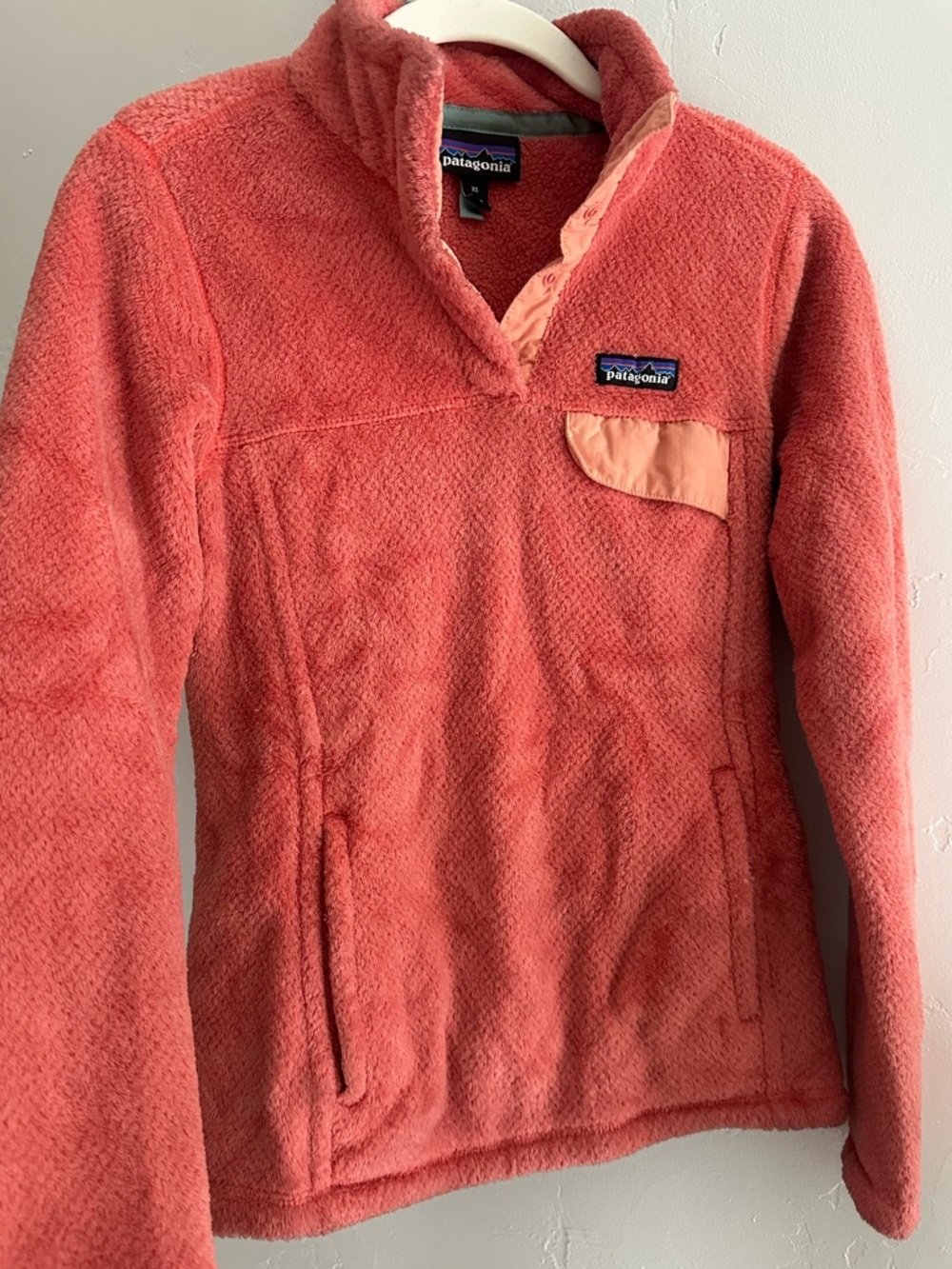 Patagonia Coral Fleece Jacket in Bright Coral with Teal Trim